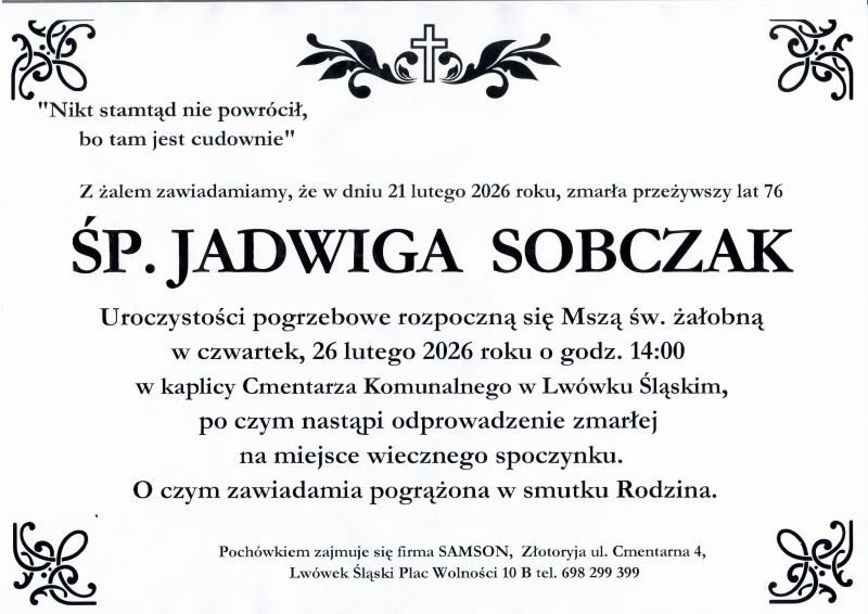 Odeszła Jadwiga Sobczak