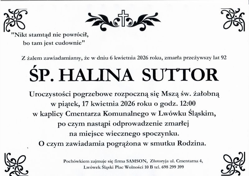 Odeszła Halina Suttor